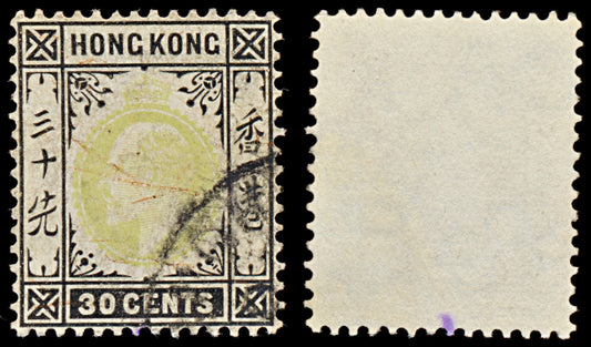 7535 Hong Kong SG84 30C Black & Dull Green 1904. Sc#99 Used. C£40