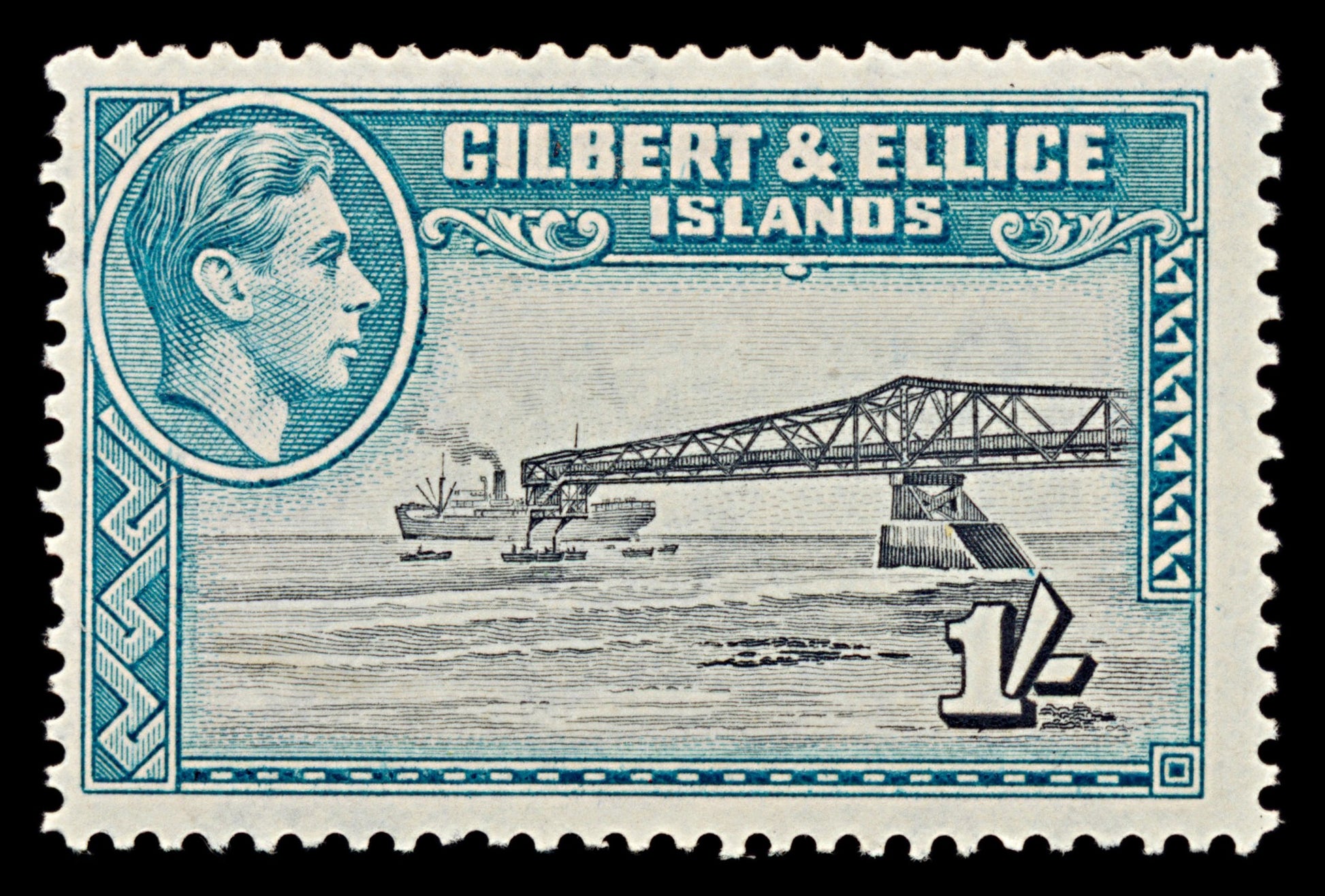 7538 Gilbert & Ellice SG51 1S Black & Turquoise Green 1939. Sc#48 Mi46A. Mint MH. C£40