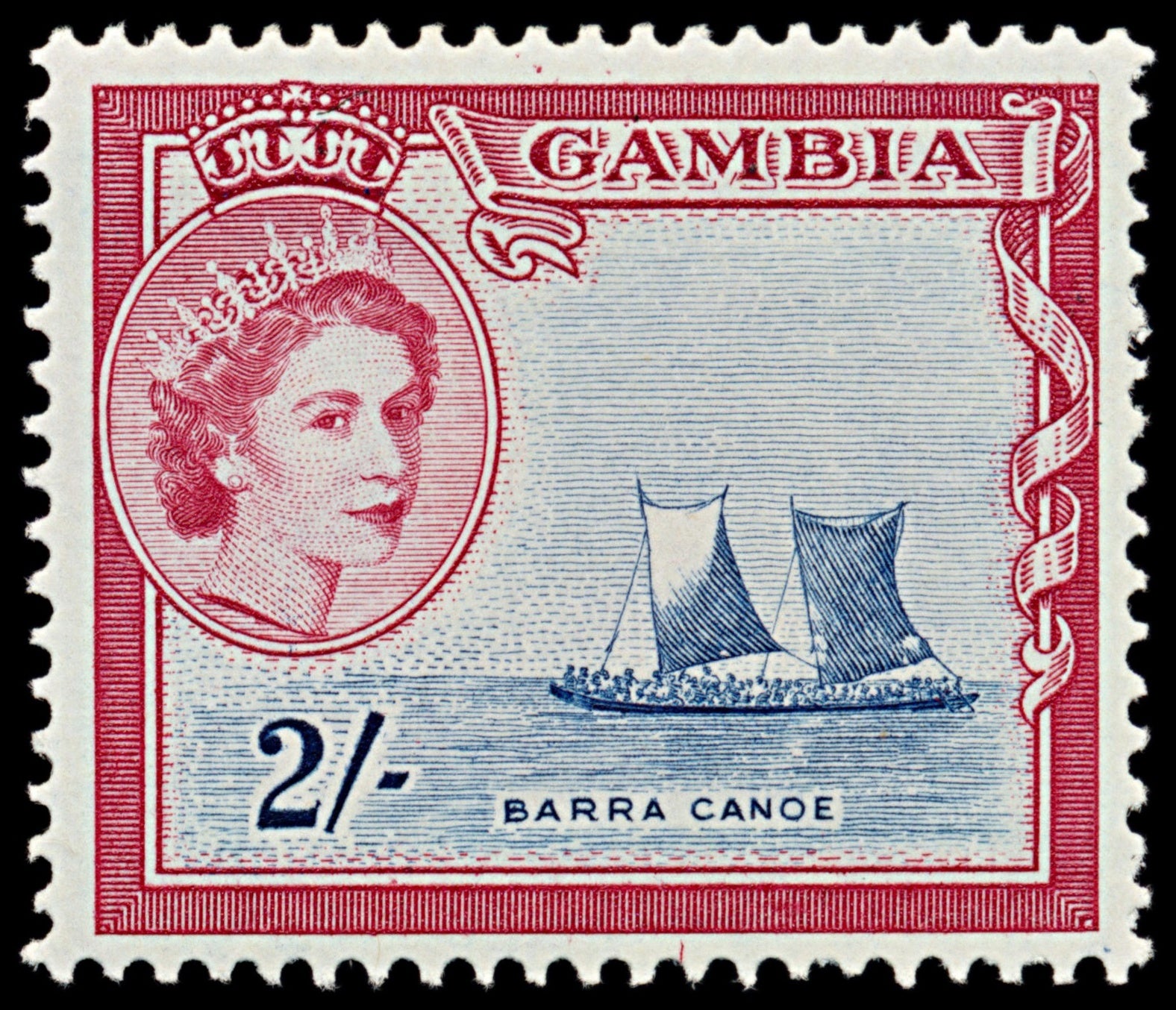 7539 Gambia SG180 2S Carmine & Indigo 1953. Sc#162 Mi157. Mint MH. C£10