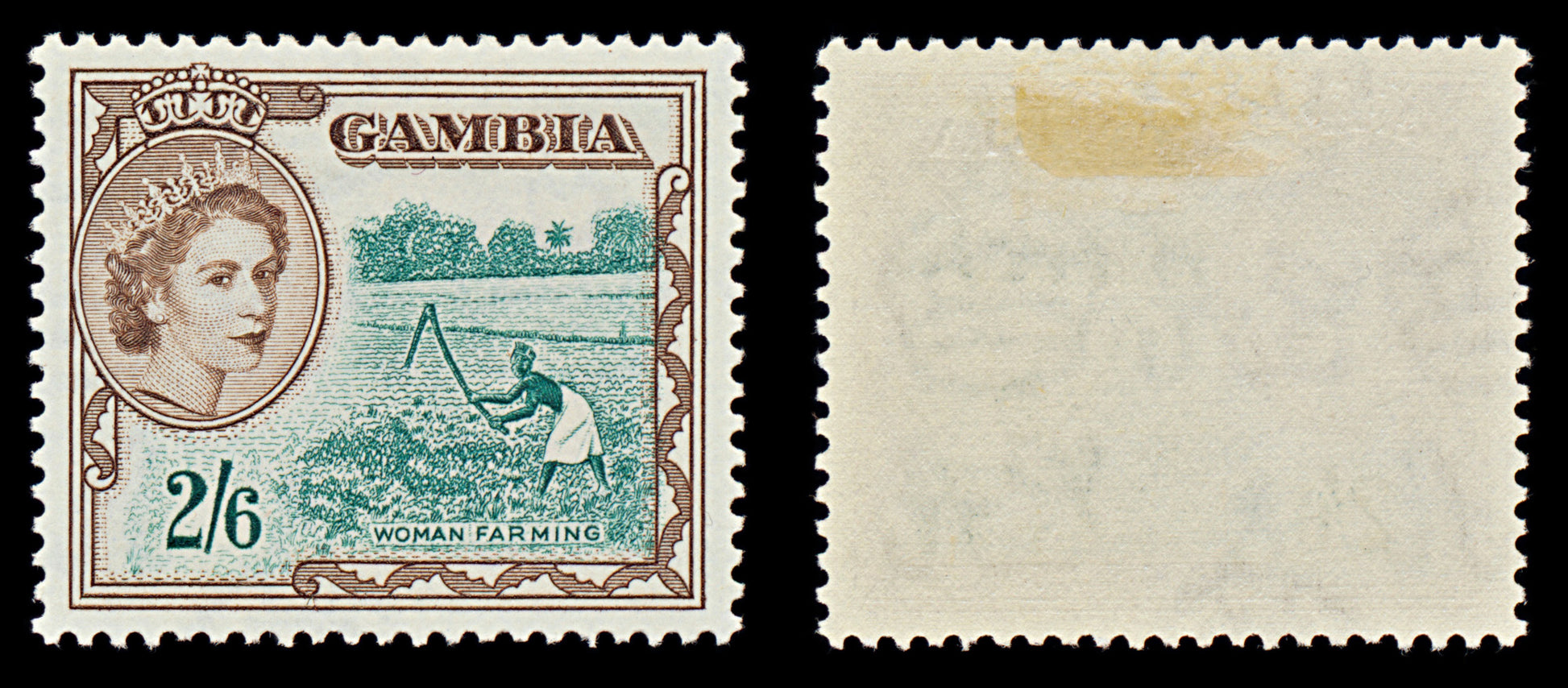 7540 Gambia SG181 2s6d Deep Blue Green & Sepia 1953. Sc#163 Mi158. Mint MH. C£12