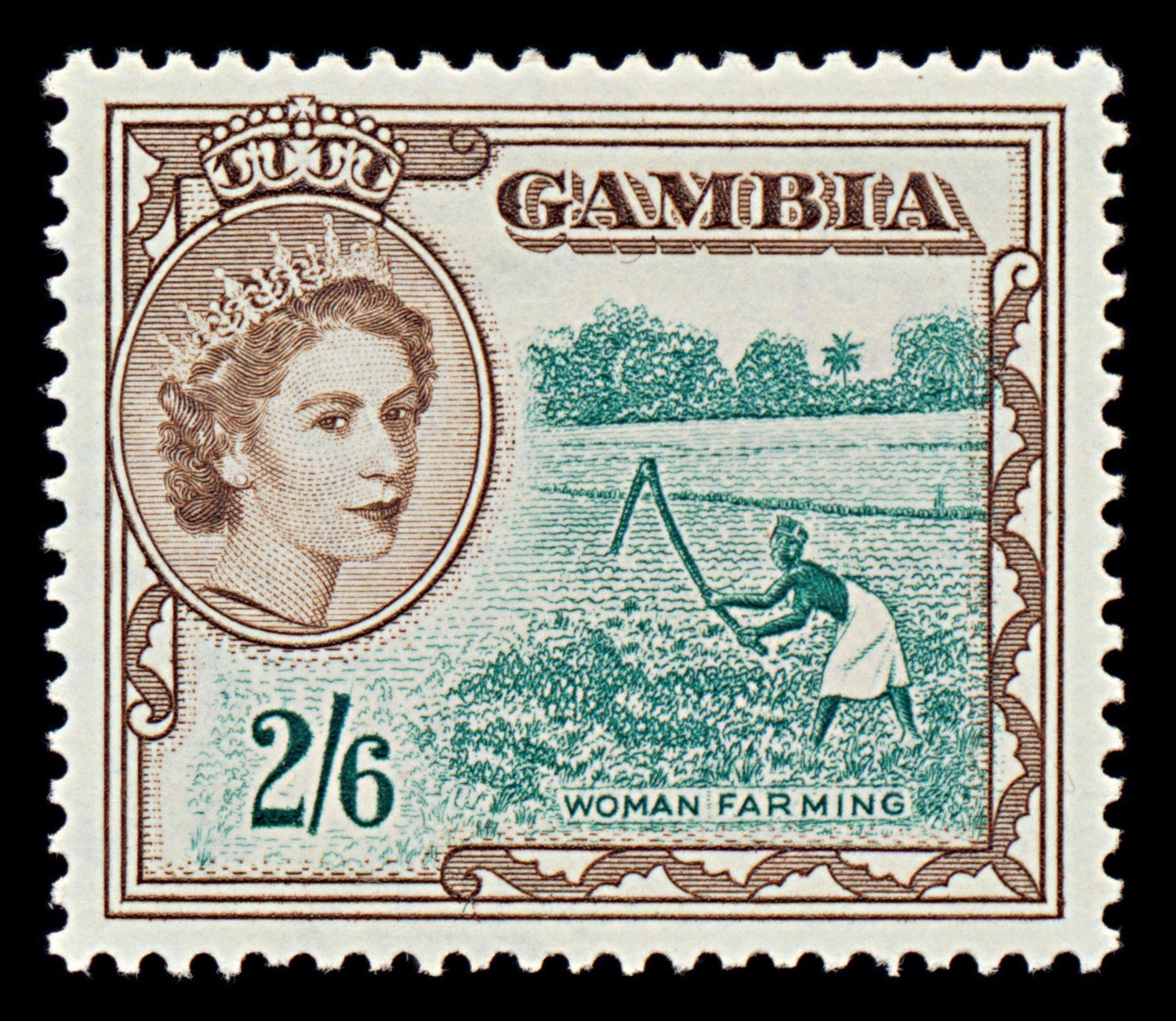 7540 Gambia SG181 2s6d Deep Blue Green & Sepia 1953. Sc#163 Mi158. Mint MH. C£12