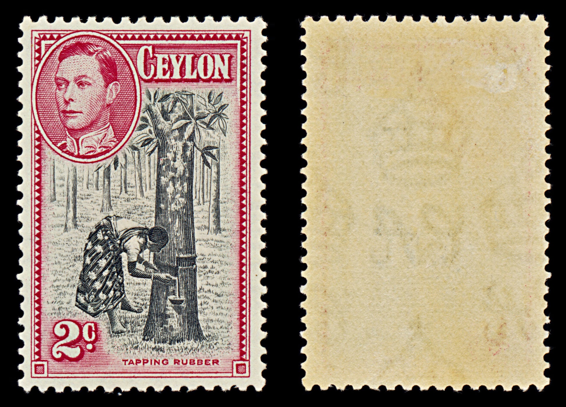 7545 Ceylon SG386a 2C Black & Carmine. P11½x13 1938. Sc#278a Mi230C. Mint MVLH. C£26
