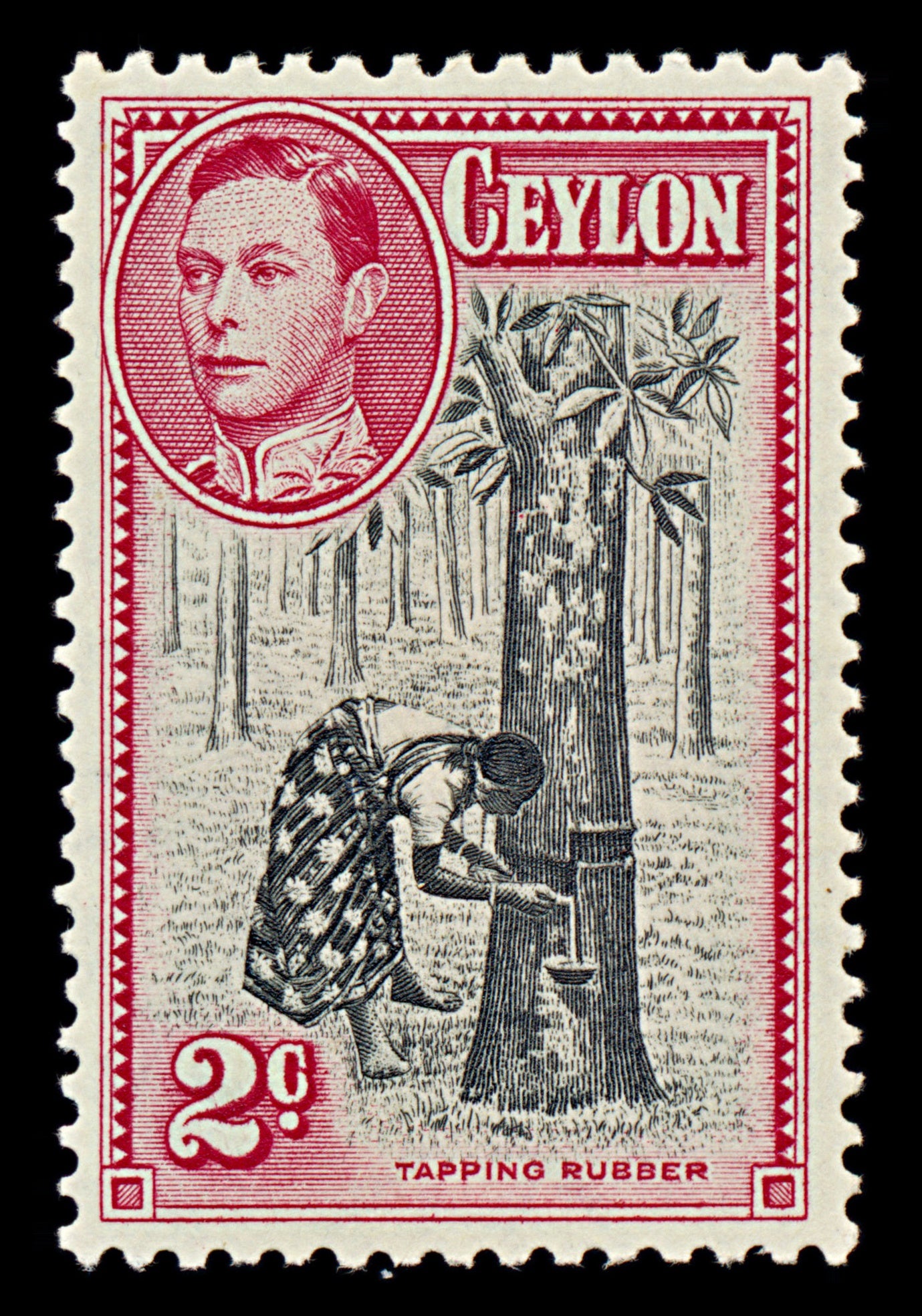 7545 Ceylon SG386a 2C Black & Carmine. P11½x13 1938. Sc#278a Mi230C. Mint MVLH. C£26