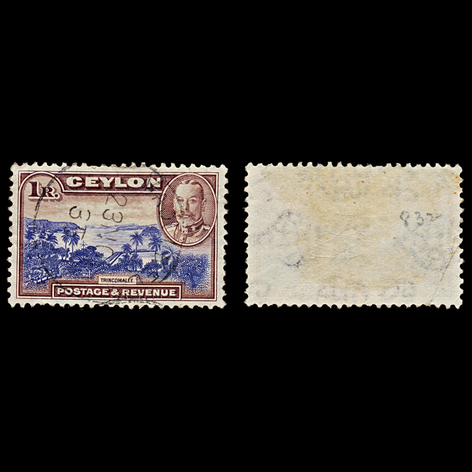 7548 Ceylon SG378 1Rs Brown & Violet 1935. Sc#274 Mi226. Used. C£32