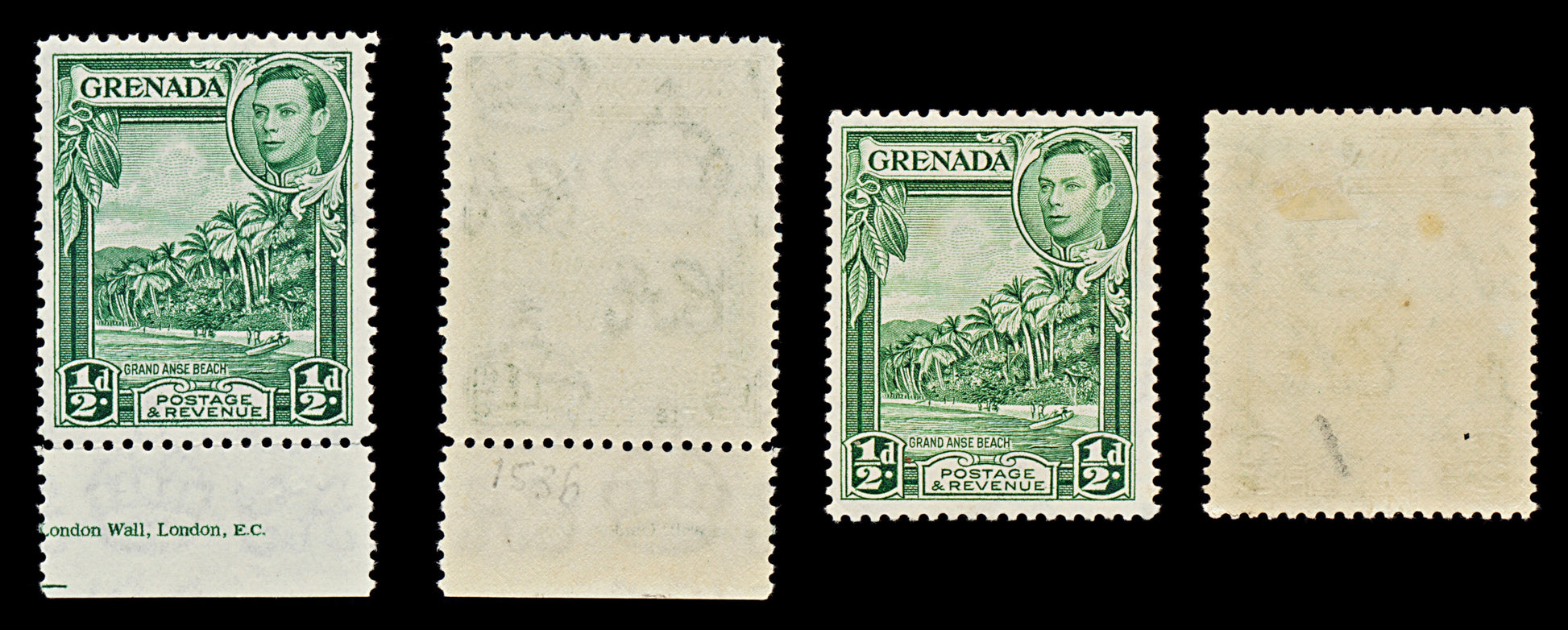 7553 Grenada SG153b ½D Yellow Green + SG153ba 1938. Mi124a. Mint MVLH. C£20