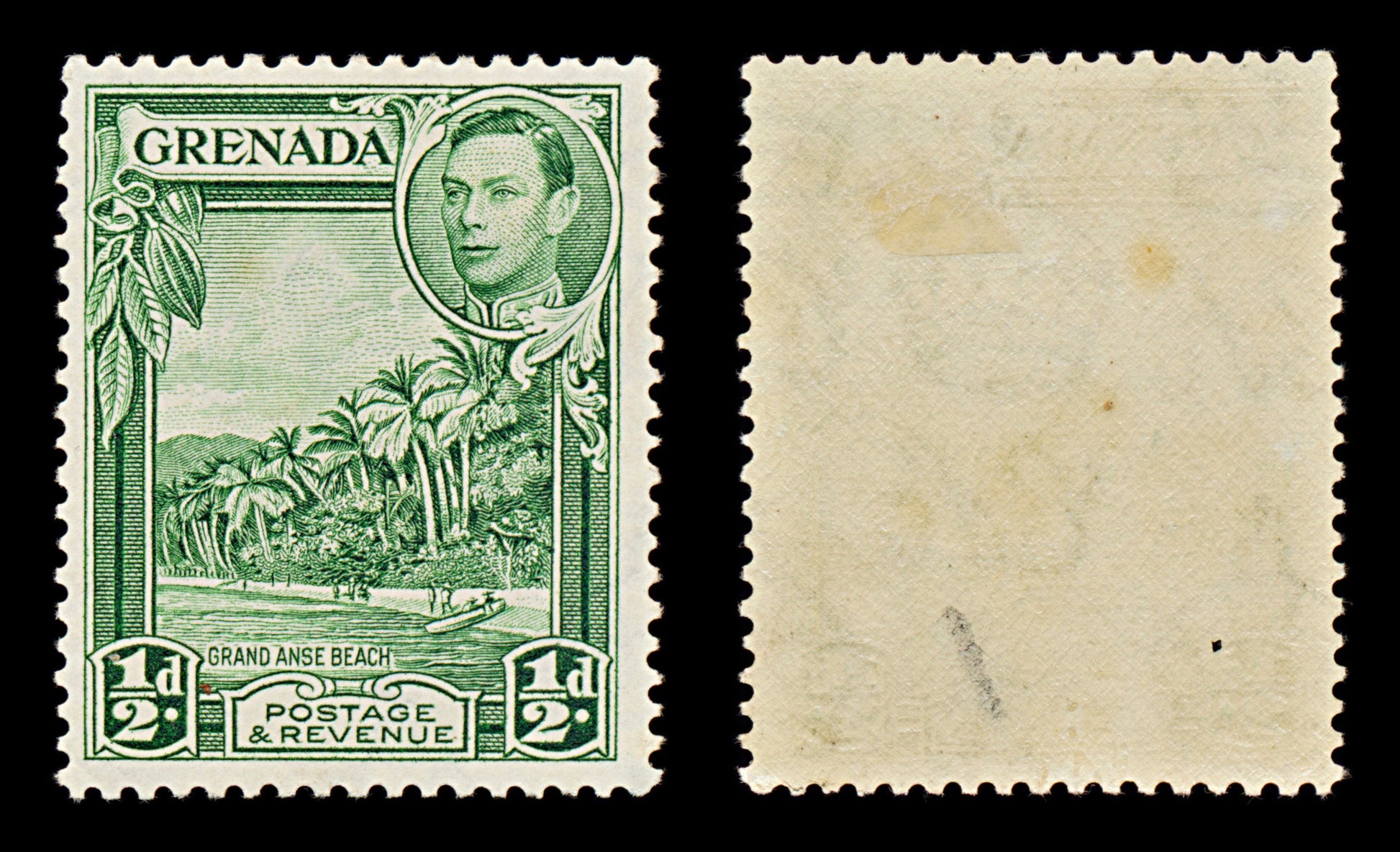 7553 Grenada SG153b ½D Yellow Green + SG153ba 1938. Mi124a. Mint MVLH. C£20
