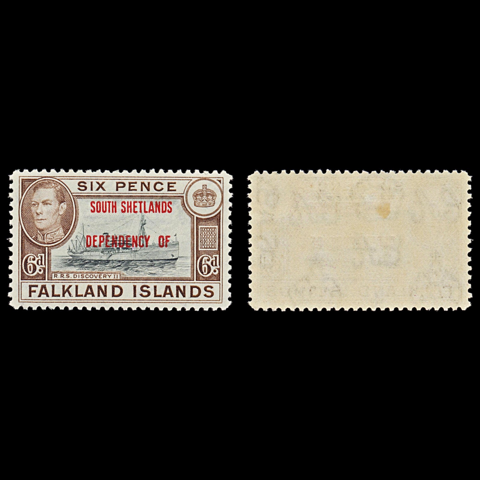 7559 Falkland Islands SG D6 6P Black & Brown 1944. Sc#5L6 Mi6. Mint MVLH. C£18