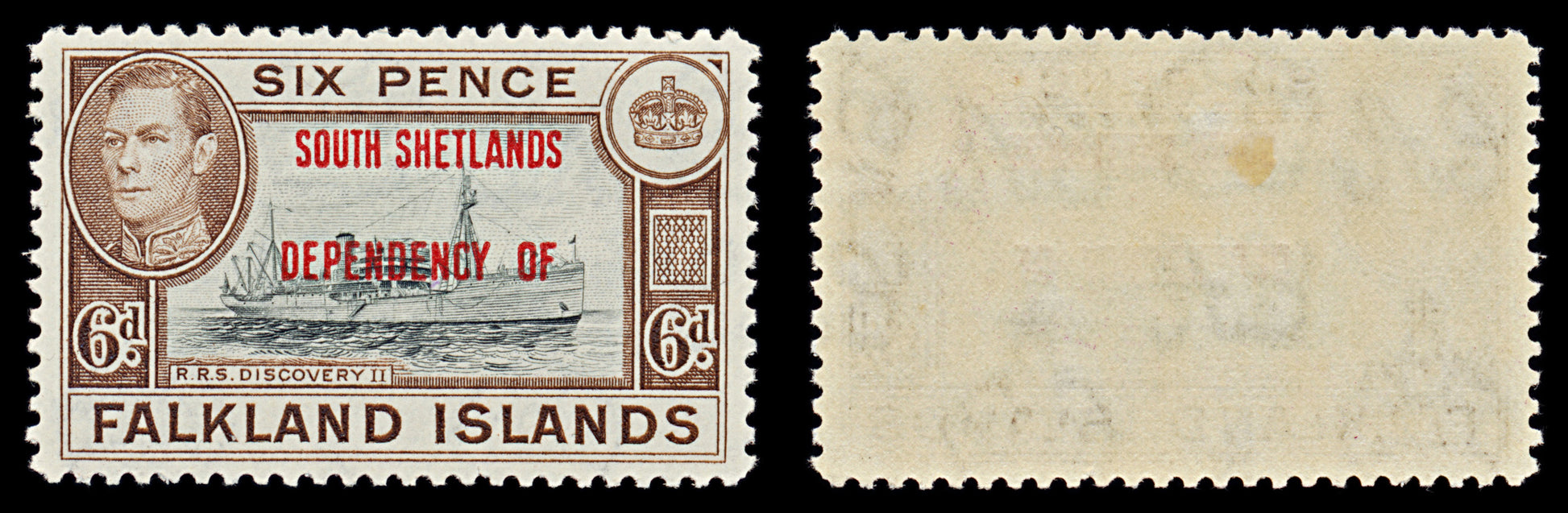 7559 Falkland Islands SG D6 6P Black & Brown 1944. Sc#5L6 Mi6. Mint MVLH. C£18