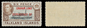 7560 Falkland Islands SG A6 6P Black & Brown 1944. Sc#2L6 Mi6. Mint MVLH. C£18