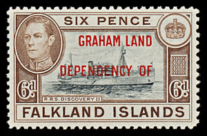 7560 Falkland Islands SG A6 6P Black & Brown 1944. Sc#2L6 Mi6. Mint MVLH. C£18