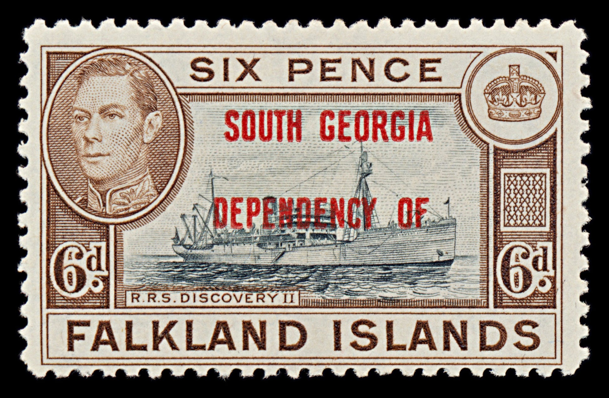 7561 Falkland Islands SG B6 6P Black & Brown 1944. Sc#3L6 Mi6. Mint MH. C£18