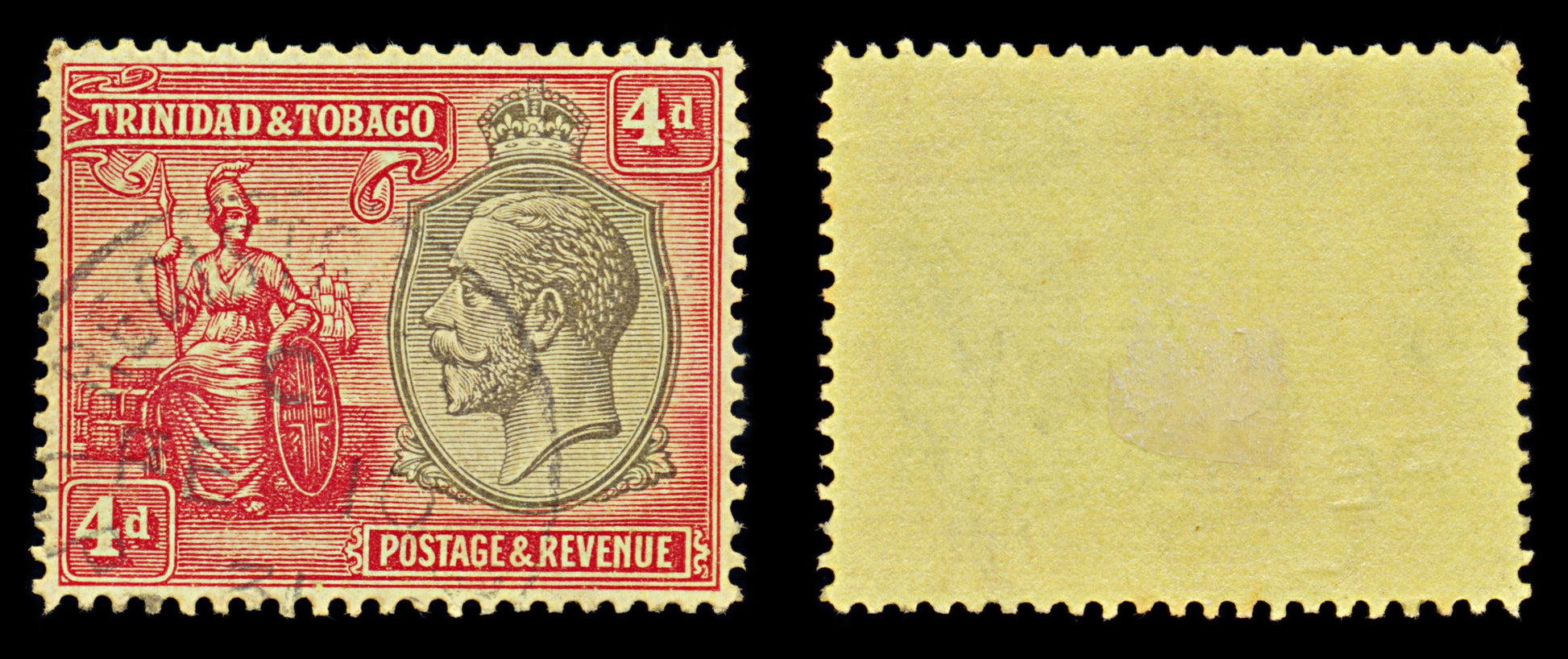 7571 Trinidad & Tobago SG216 4D Black & Red 1922. Sc#32 Mi102. Used. C£21