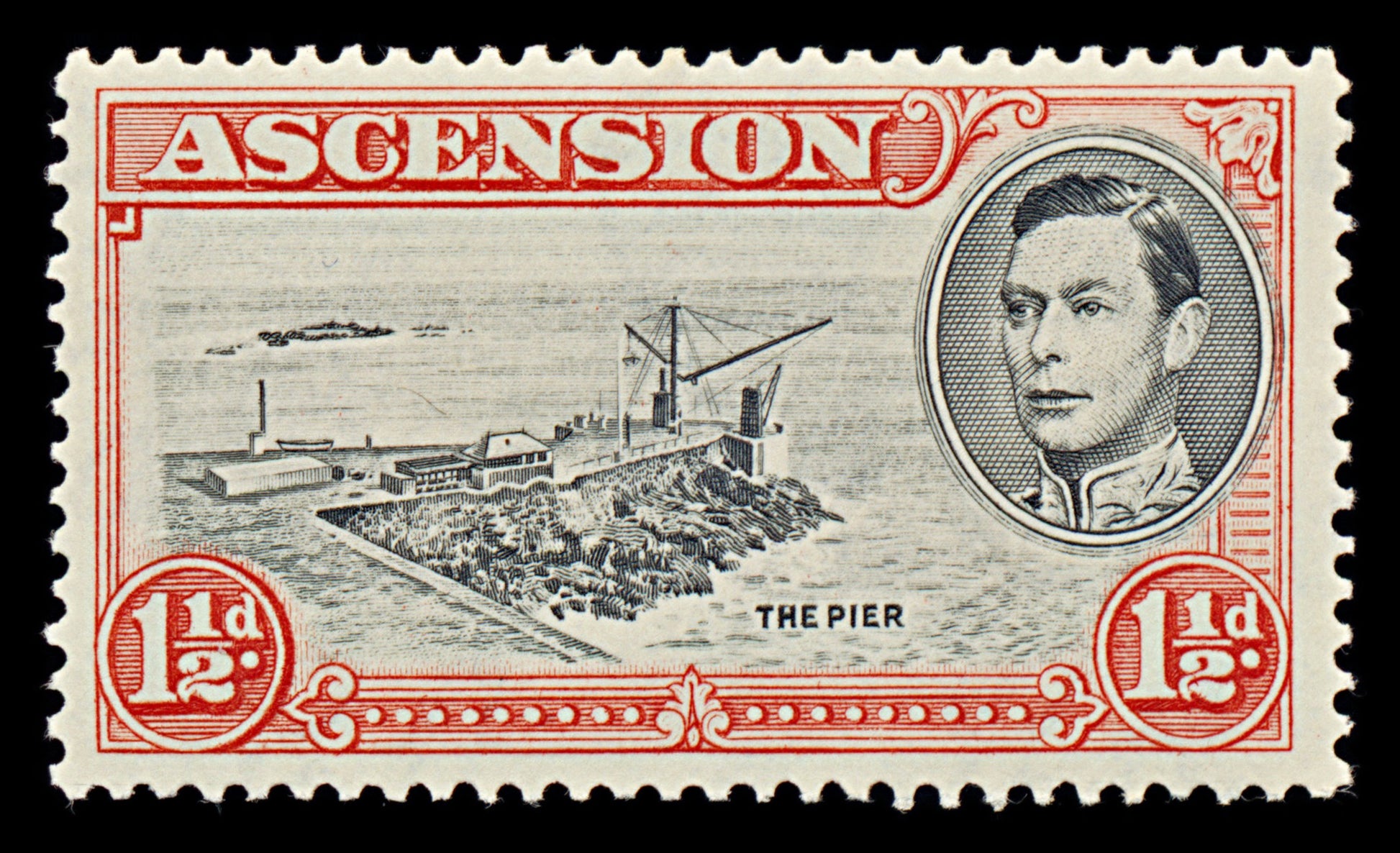 7581 Ascension SG40 1½D Black & Red 1938. Sc#42b Mi43Aa. Mint MH. C£10