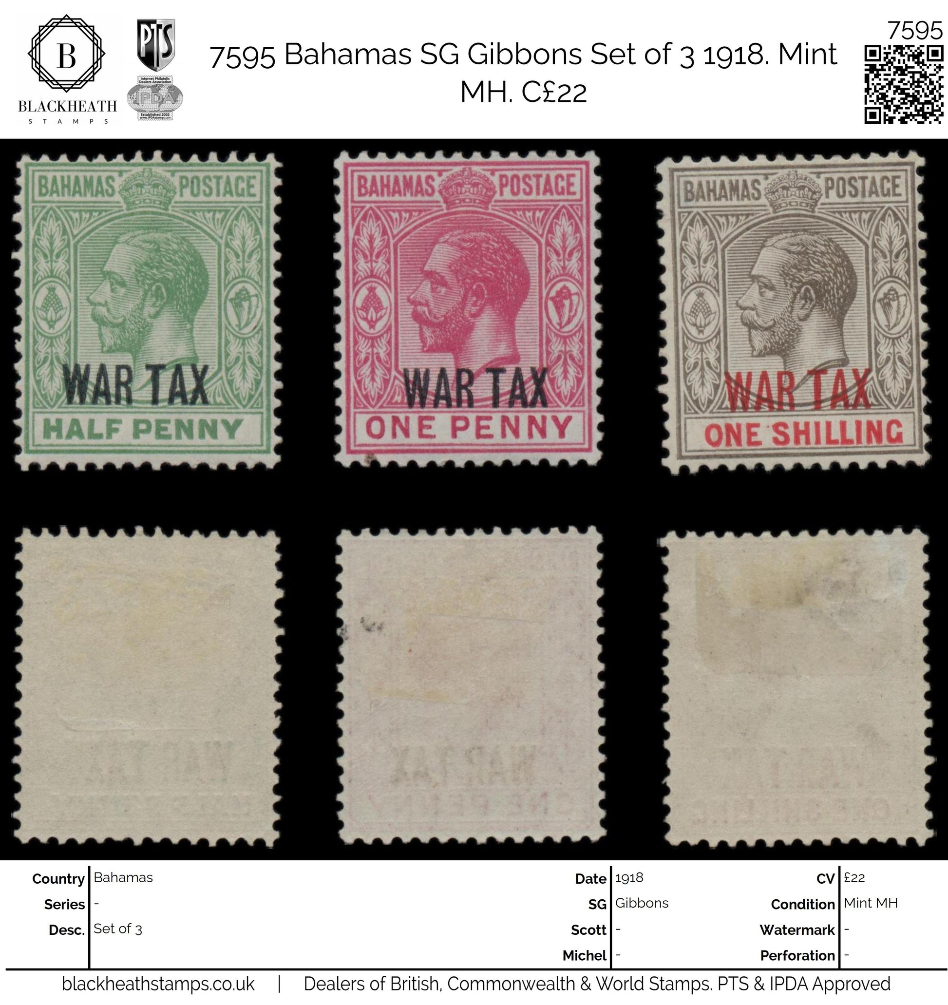 7595 Bahamas SG96-99 Set of 3 1918. Mint MH. C£22