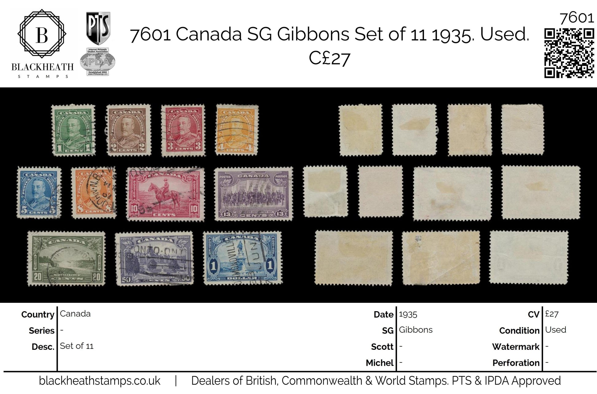 7601 Canada SG341-351 Set of 11 1935. Used. C£27