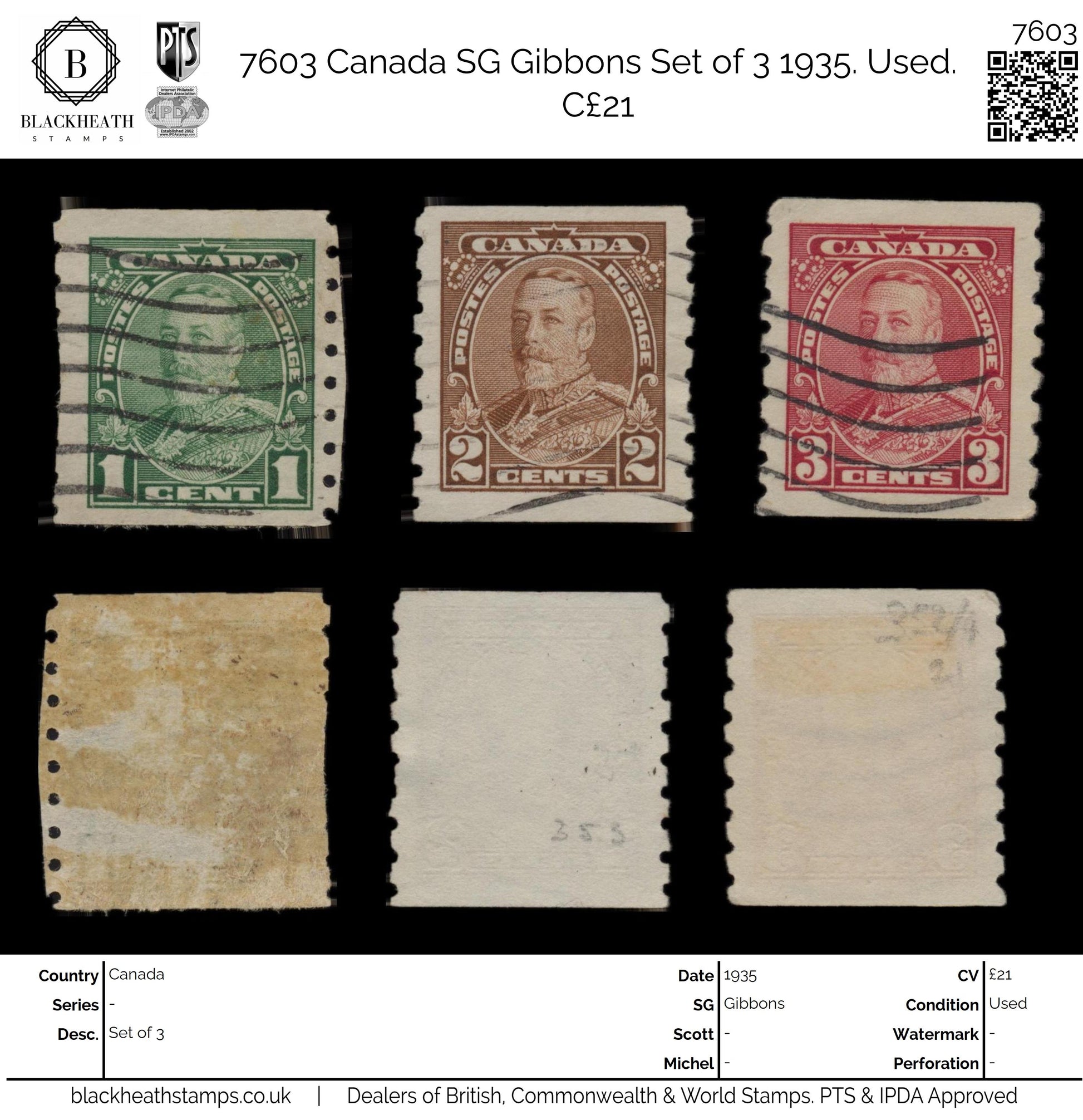 7603 Canada SG352-354 Set of 3 1935. Used. C£21