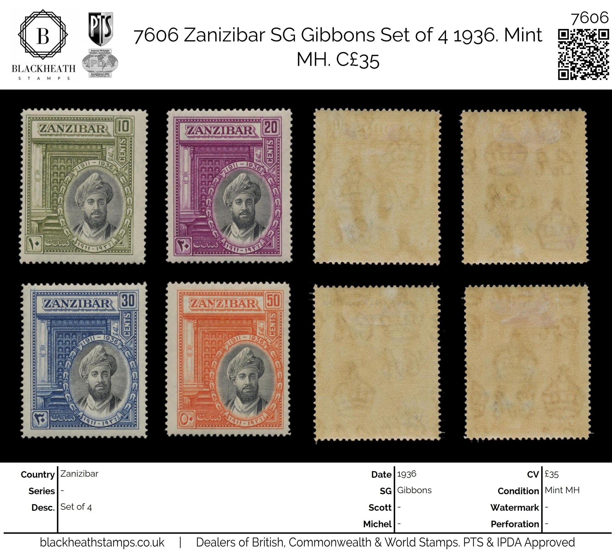 7606 Zanizibar SG323-326 Set of 4 1936. Mint MH. C£35
