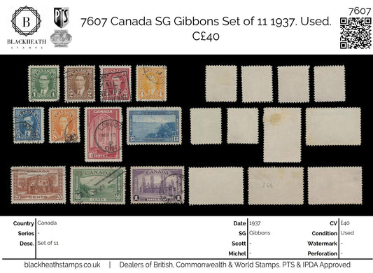 7607 Canada SG357-367 Set of 11 1937. Used. C£40