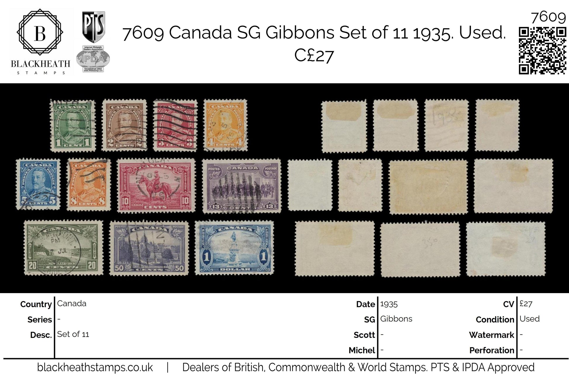 7609 Canada SG341-351 Set of 11 1935. Used. C£27