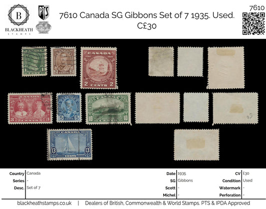 7610 Canada SG335-340 Set of 7 1935. Used. C£30