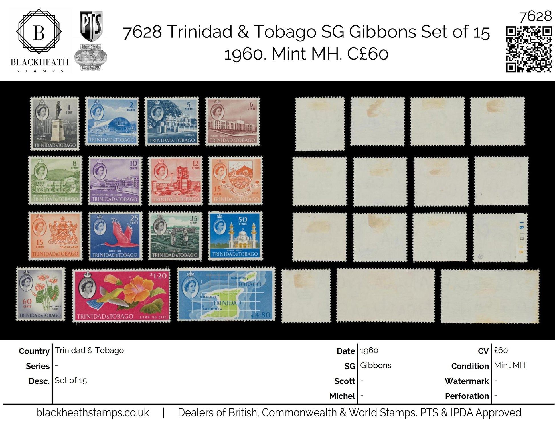 7628 Trinidad & Tobago SG284-297 Set of 15 1960. Mint MH. C£60