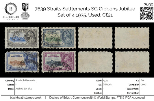 7639 Straits Settlements SG256-259 Jubilee Set of 4 1935. Used. C£21