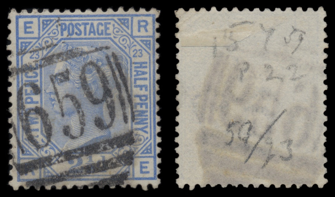7646 GB SG142 2½d Blue Plates 17-23 1880. Sc#68 Mi51. Used. C£365