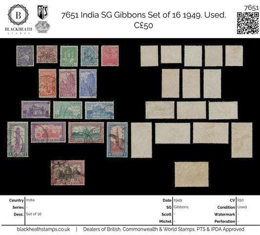 7651 India SG309-324 Set of 16 1949. Used. C£50