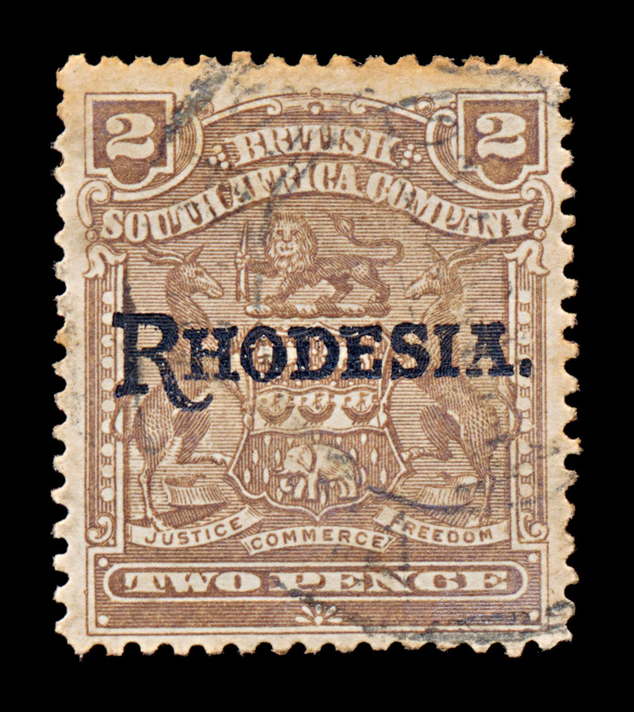 7667 Rhodesia SG102 2D Brown 1909. Sc#84 Mi84. Used. C£11