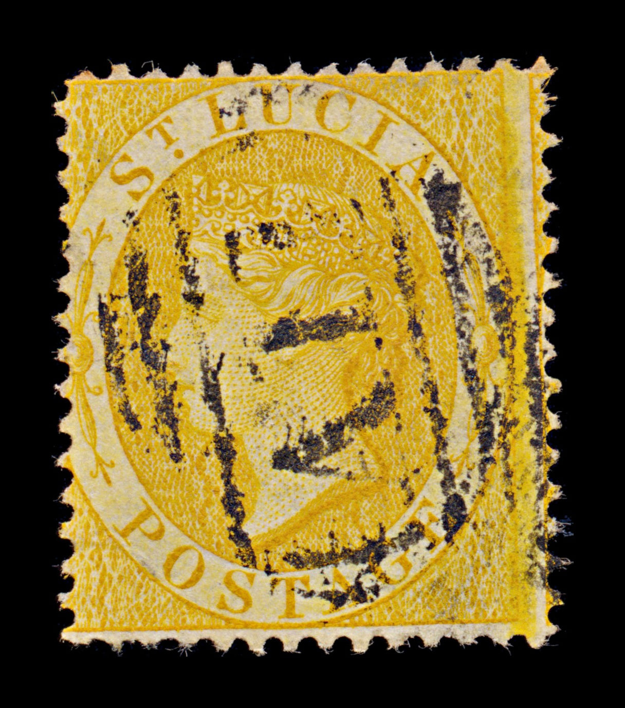 7724 Saint Lucia SG18 1S Yellow-Orange 1876. Sc#14a Used. C£24