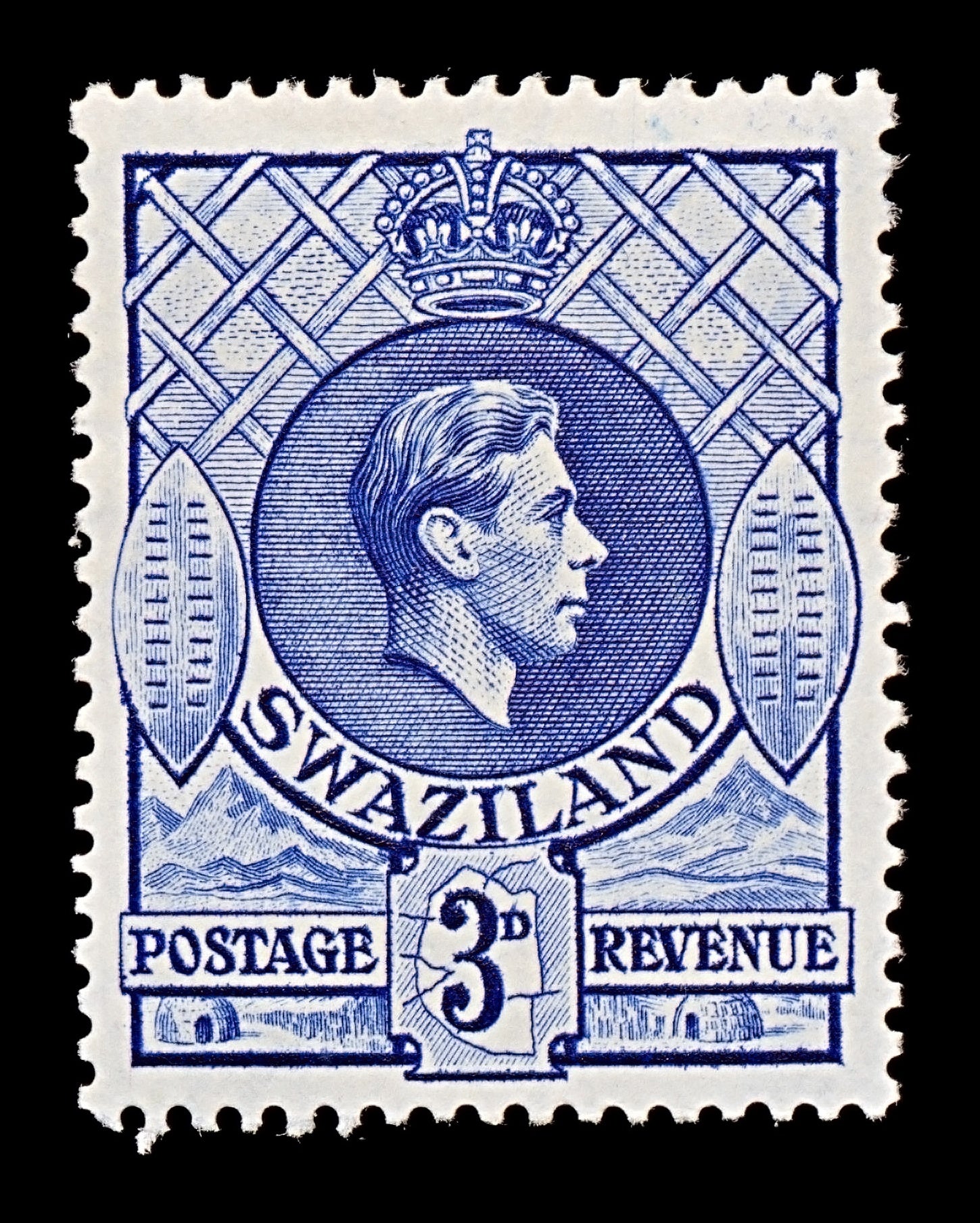 7750 Swaziland SG32a 3D Deep Blue 1938. Mi31abA. Mint MVLH. C£17