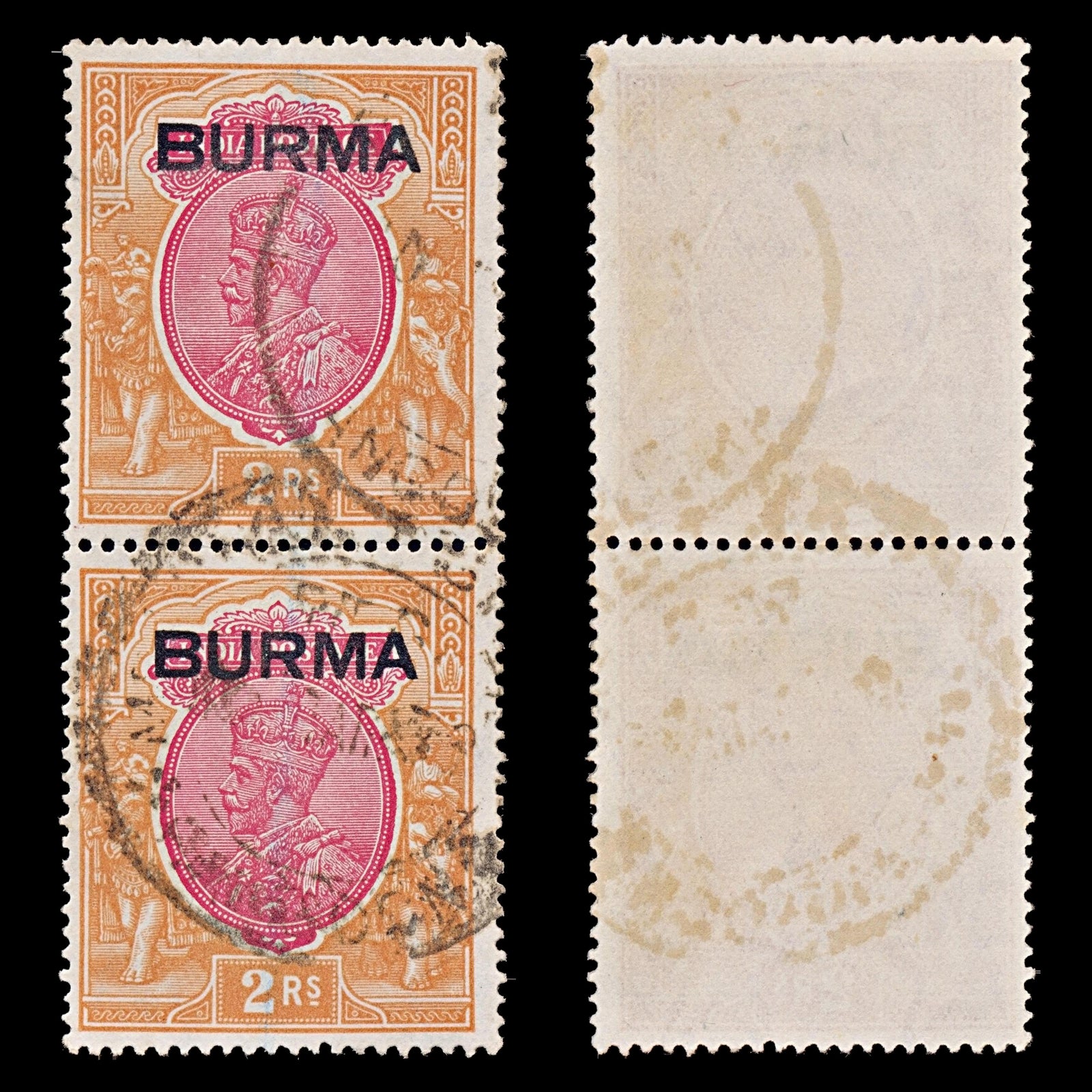 7778 Burma SG14 2R Carmine & Orange. "SERVICE" 1937. Sc#14 Mi14. Used. C£60