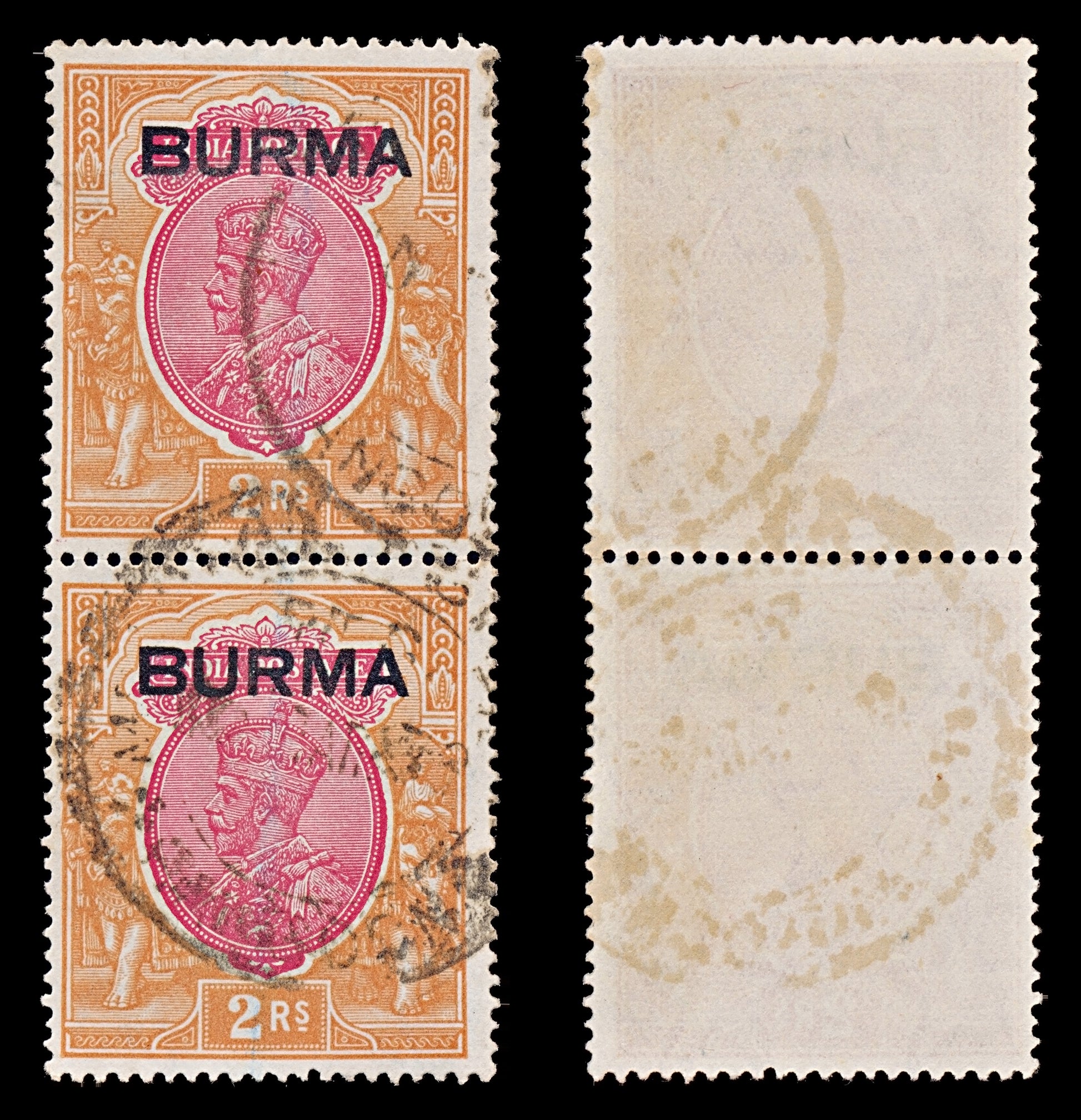 7778 Burma SG14 2R Carmine & Orange. "SERVICE" 1937. Sc#14 Mi14. Used. C£60