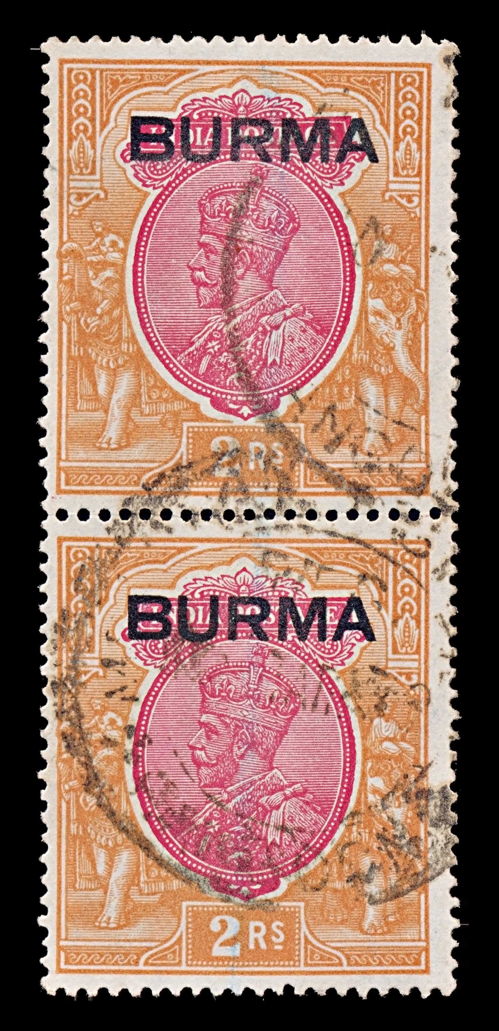 7778 Burma SG14 2R Carmine & Orange. "SERVICE" 1937. Sc#14 Mi14. Used. C£60