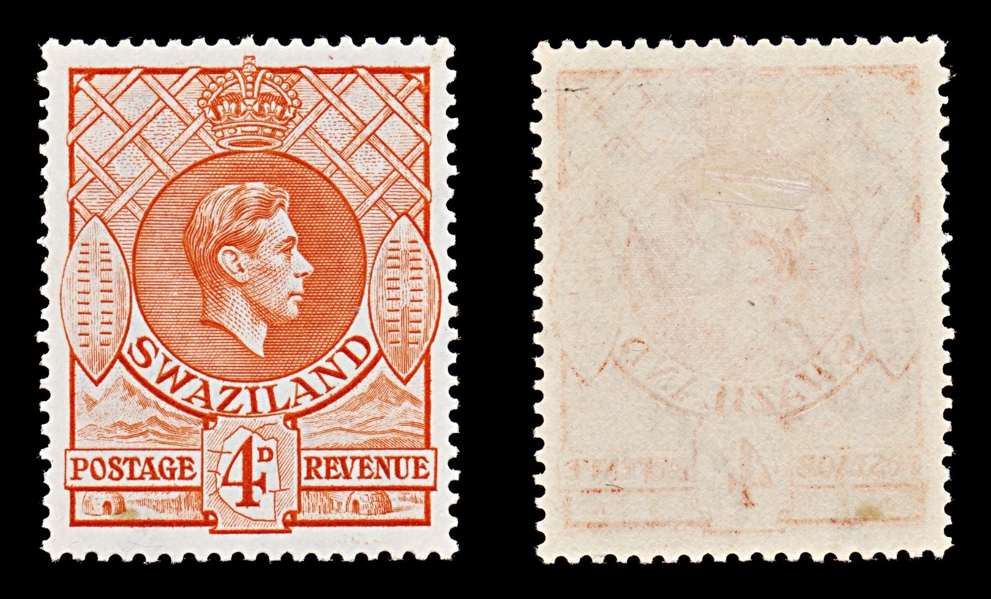 7791 Swaziland SG33 4D Red Orange 1938. Sc#32a Mi32A. Mint MH. C£14