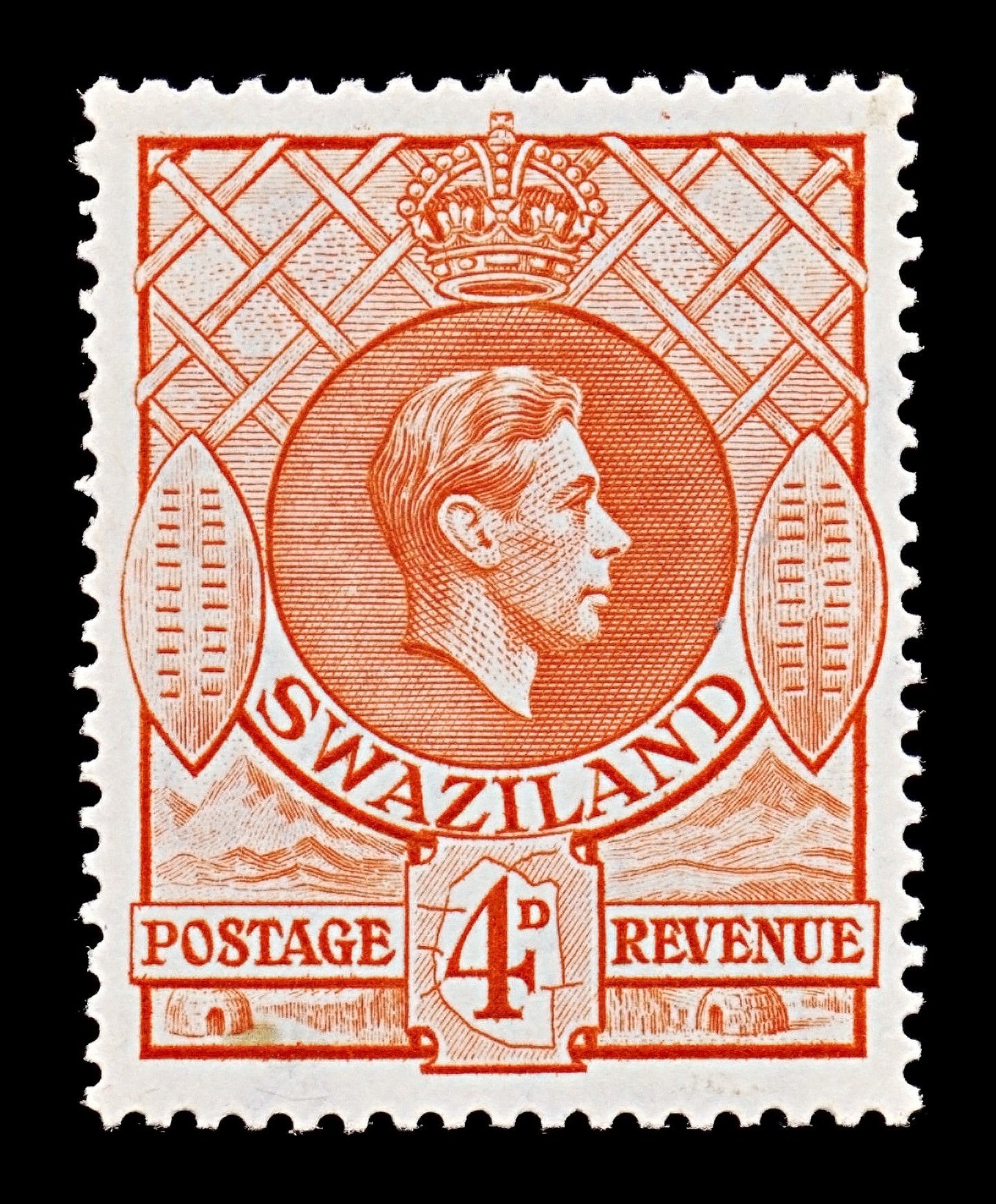 7791 Swaziland SG33 4D Red Orange 1938. Sc#32a Mi32A. Mint MH. C£14