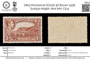 7803 Montserrat SG106 3D Brown 1938. Sc#97a Mi98A. Mint MH. C£12