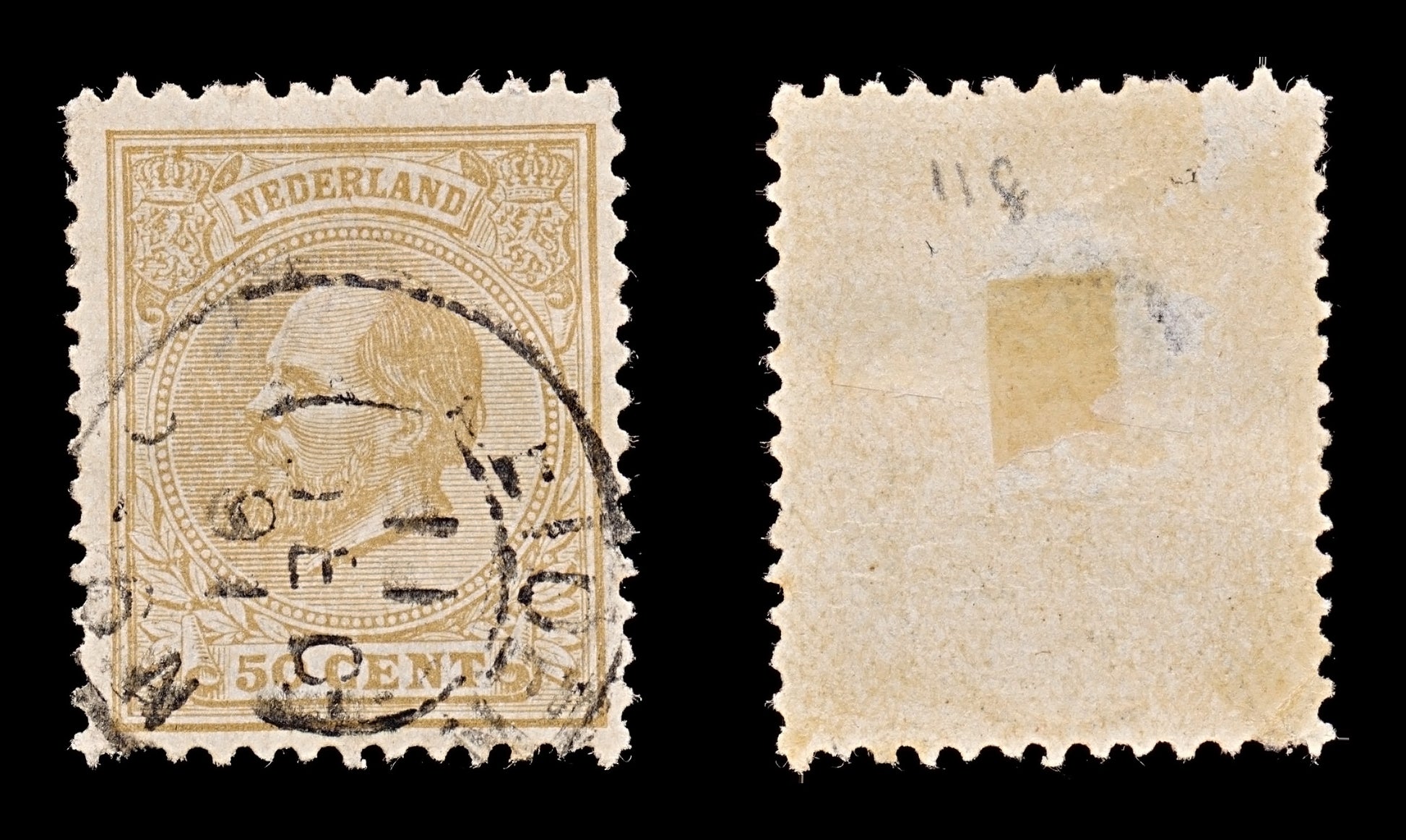 7833 Netherlands SG106B 50C Olive Brown 1888. Mi27G. Used. C£22