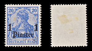 7842 Turkey - German Post Offices SG37 1Pi Bright Violet Ultramarine 1905. Sc#33 Mi26a. Used. C£28