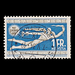 7859: Switzerland SG343 1F Blue & Olive grey 1932 Sc#215 Mi255 Used C£14, view 3