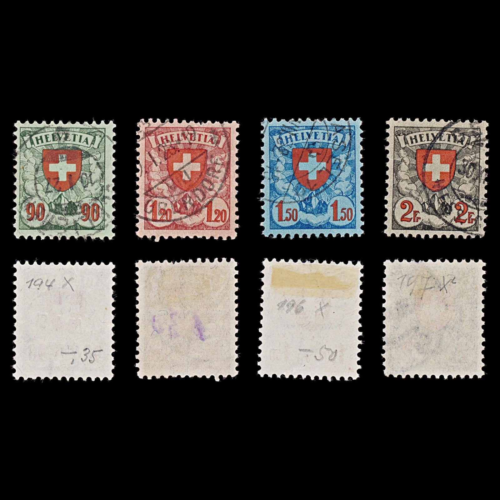 7860: Switzerland SG329/332 Coat of Arms Set of 4 1924 Sc#200/203 Mi194x/197x Used C£28