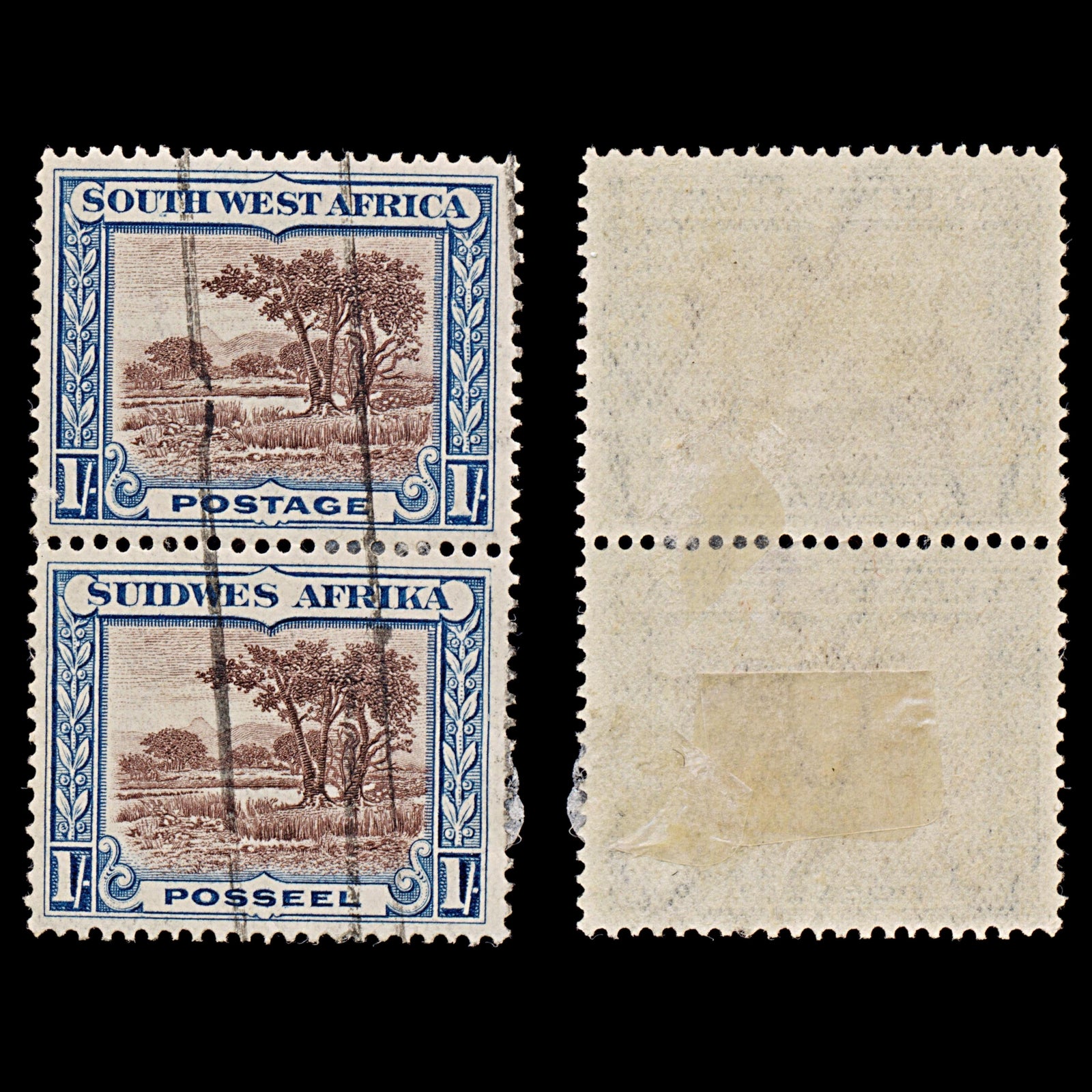 7864: South-West Africa SG80 1s Blue & brown 1931 Sc#115 Mi152-153 Used C£18