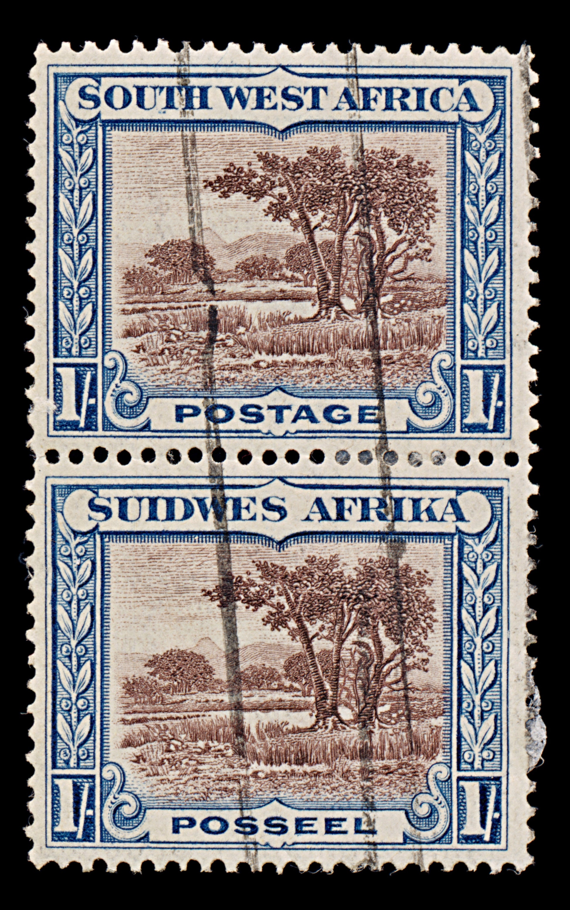 7864: South-West Africa SG80 1s Blue & brown 1931 Sc#115 Mi152-153 Used C£18