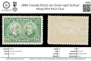 7888: Canada SG272 12c Green 1927 Sc#147 Mi125 Mint MLH C£17