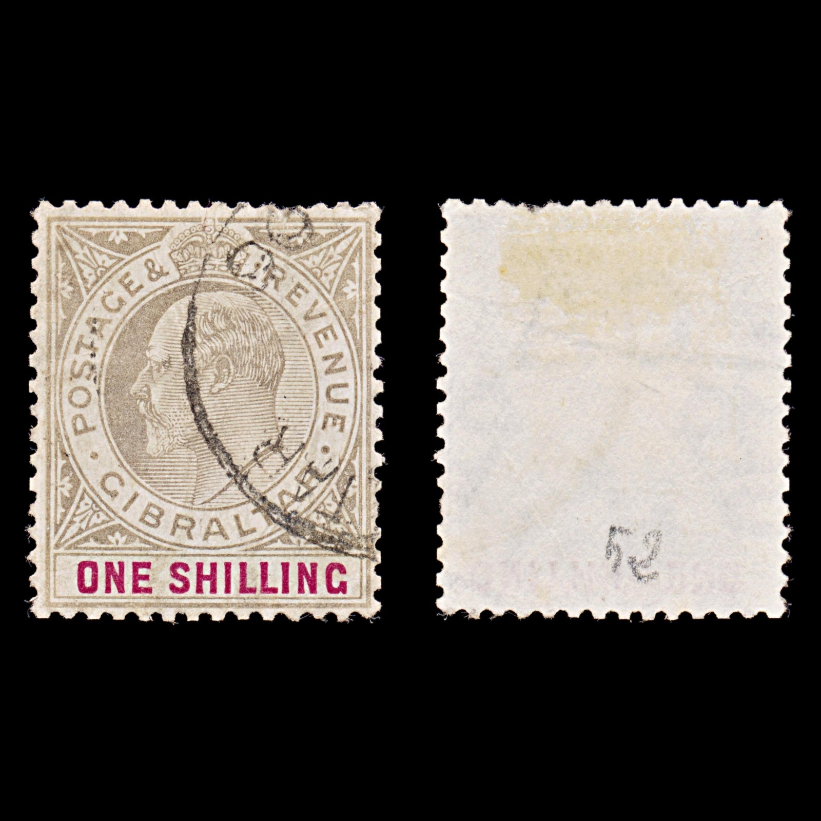 7907: Gibraltar SG51 1s Black & Carmine 1903 Sc#44 Mi42 Used C£40