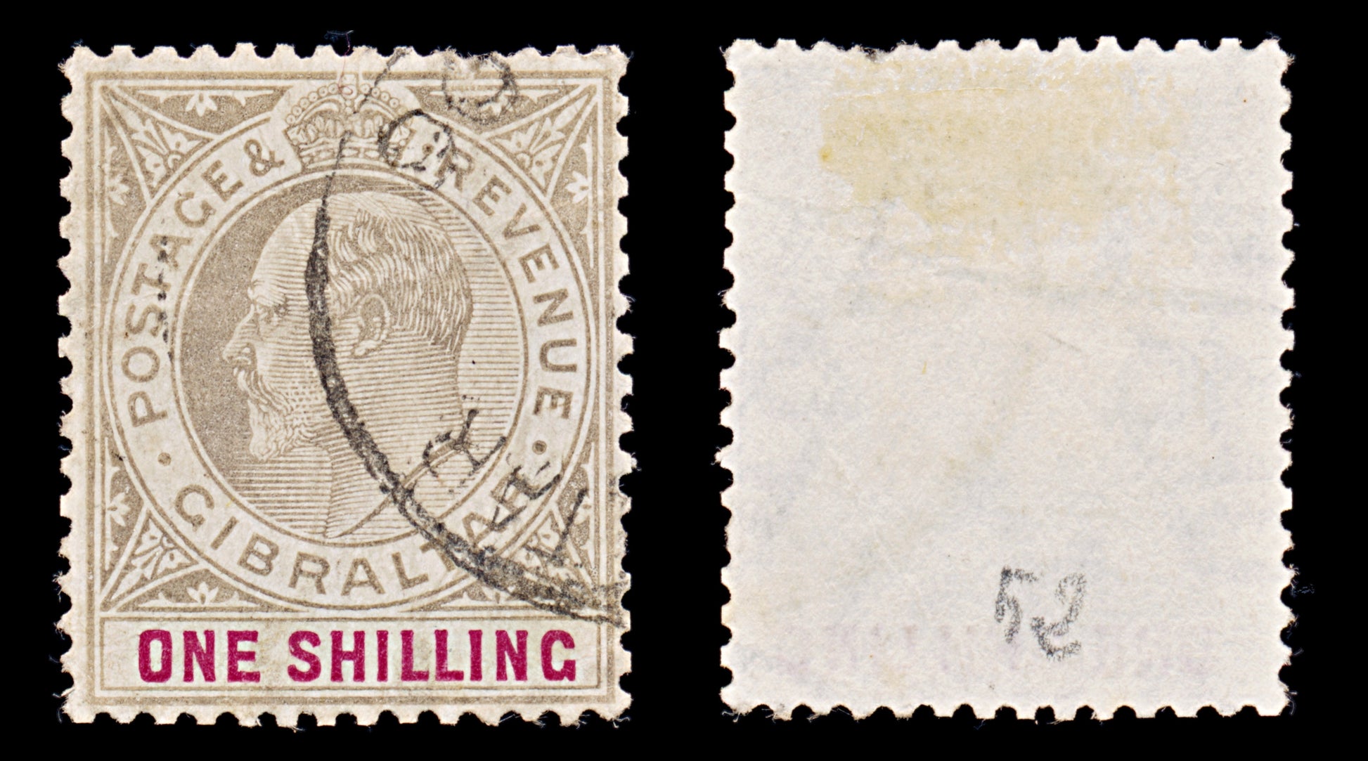 7907: Gibraltar SG51 1s Black & Carmine 1903 Sc#44 Mi42 Used C£40