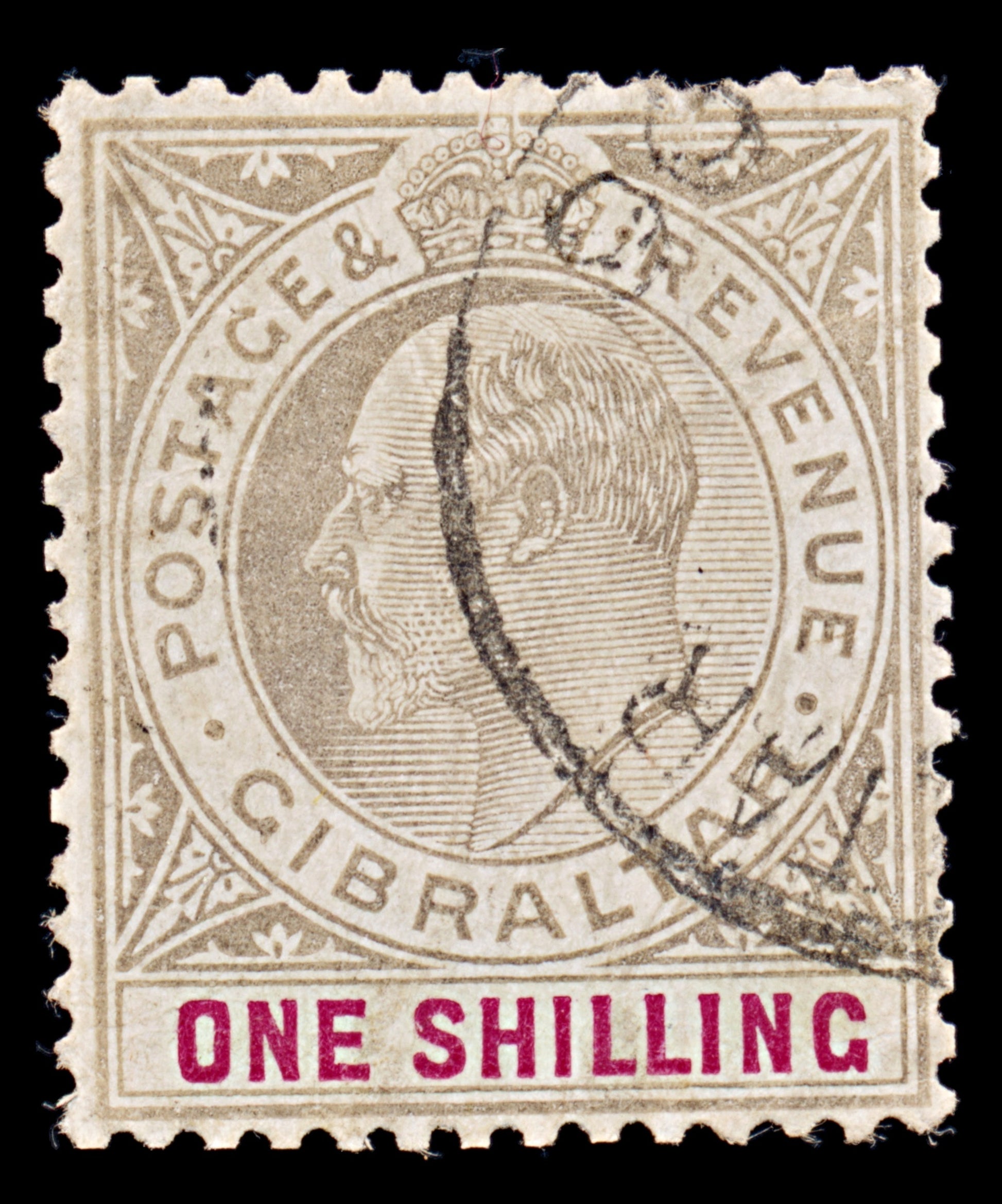 7907: Gibraltar SG51 1s Black & Carmine 1903 Sc#44 Mi42 Used C£40
