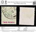 7909: Gibraltar SG58a 2d Carmine & Grey green 1907 Mi49y USed C£19