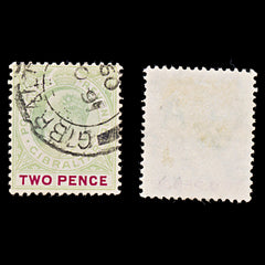 7909: Gibraltar SG58a 2d Carmine & Grey green 1907 Mi49y USed C£19, view 1