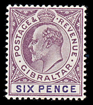 7910: Gibraltar SG60 6d Violet & Dull purple 1906 Sc#56 Mi51x Mint MLH C£50